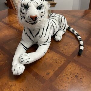 Realistic Siberian White Bengal Tiger Plush Stuffed Animal Preowned Poly 16"